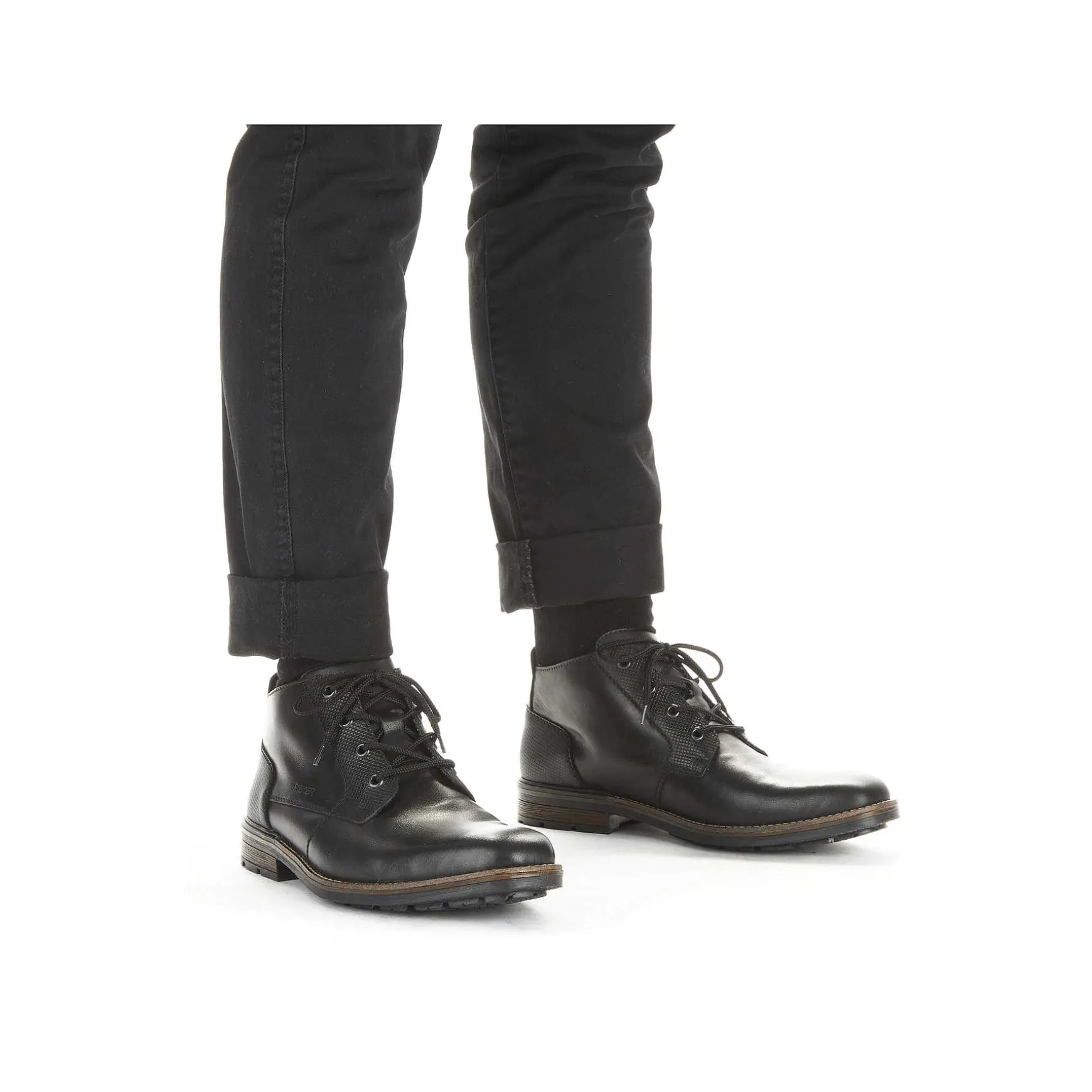 Rieker Men'S Corded Boots, Glossy Black
