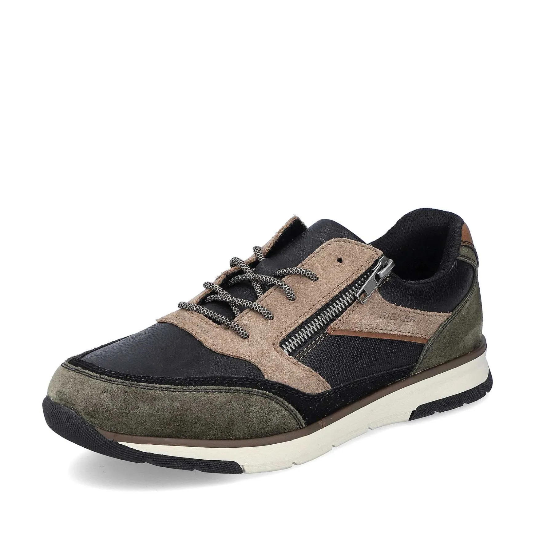 Rieker Men'S Low Sneaker Black-Beige-Green