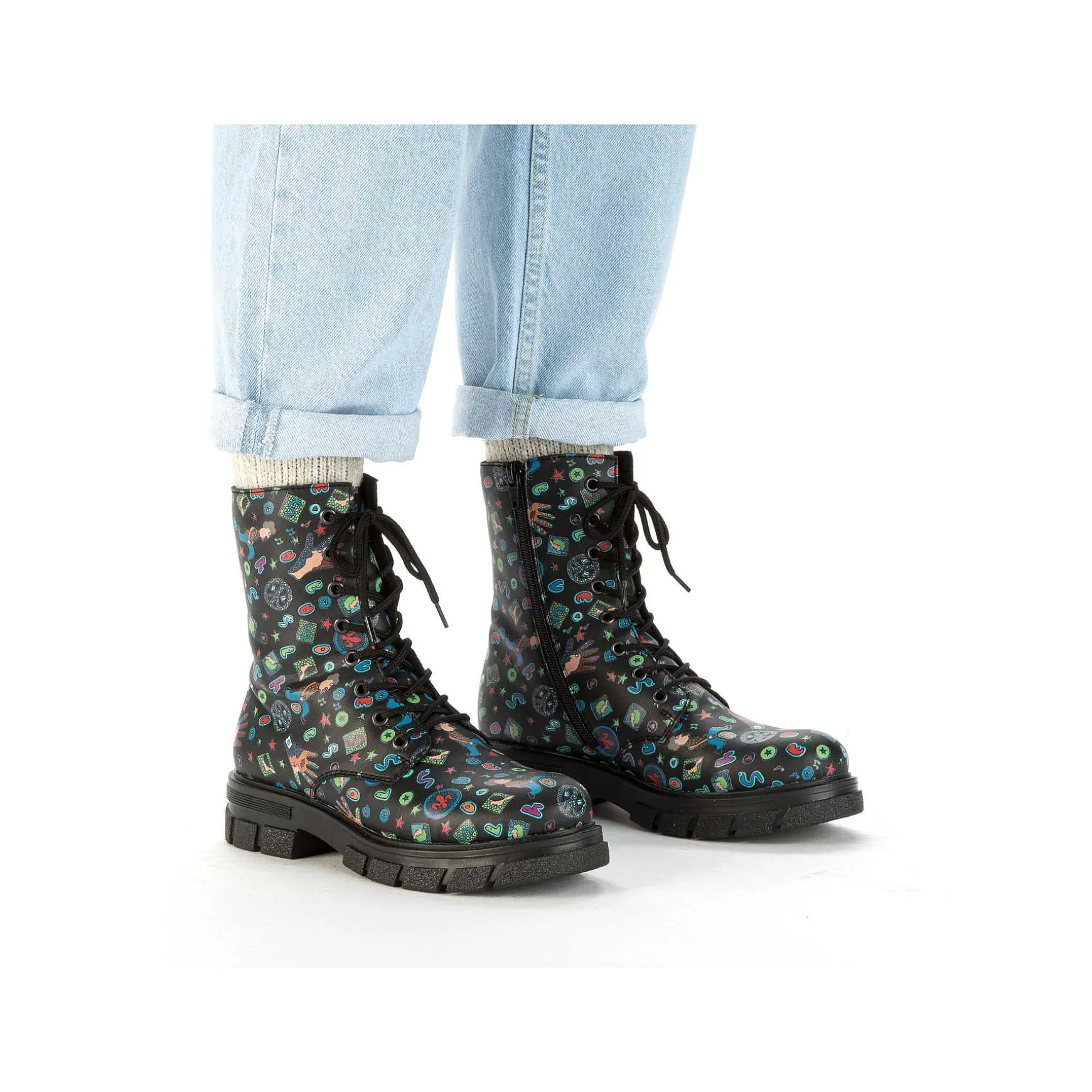 Rieker Women'S Biker Boots Multi-Black