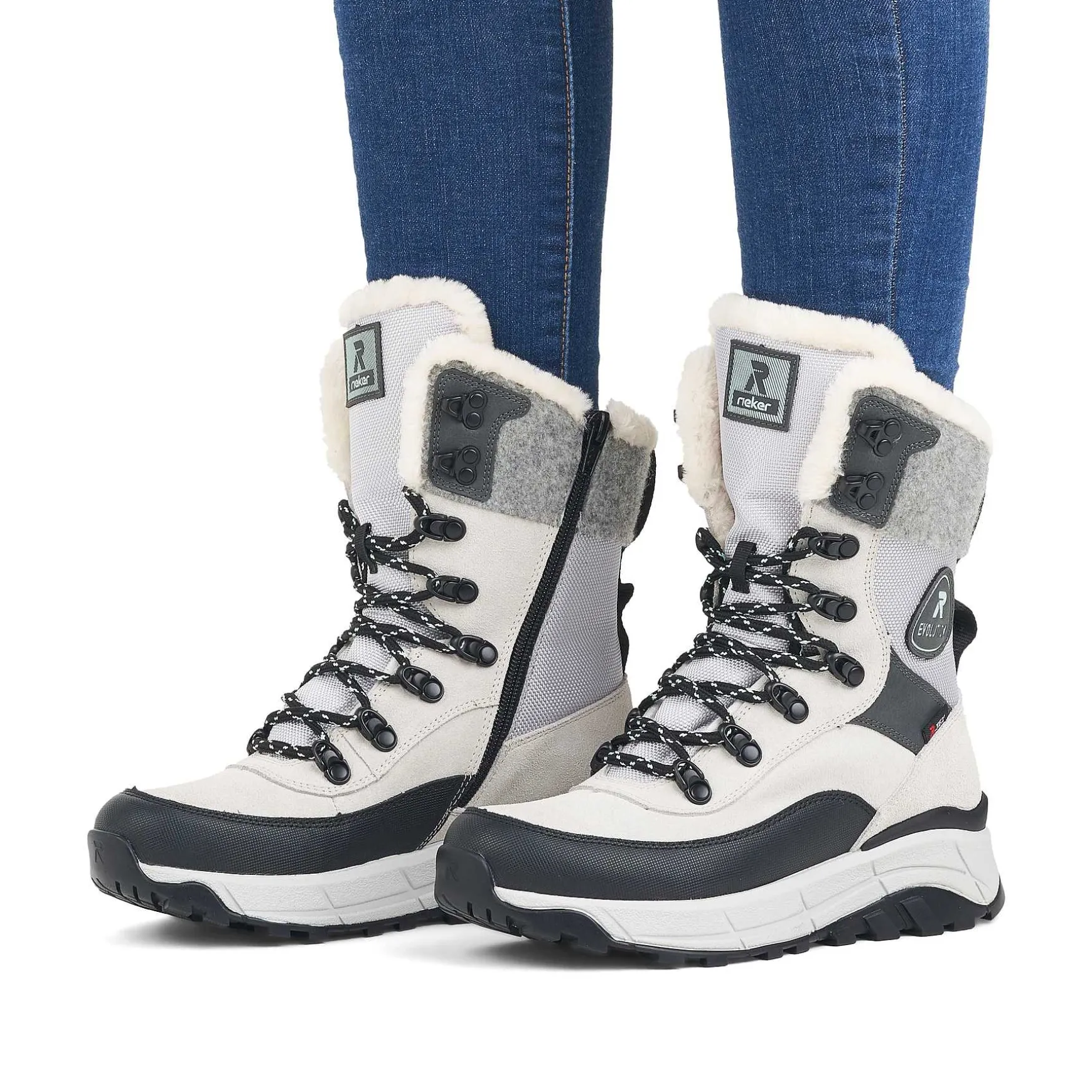 Rieker Women'S Corded Boots Creamy-White Black