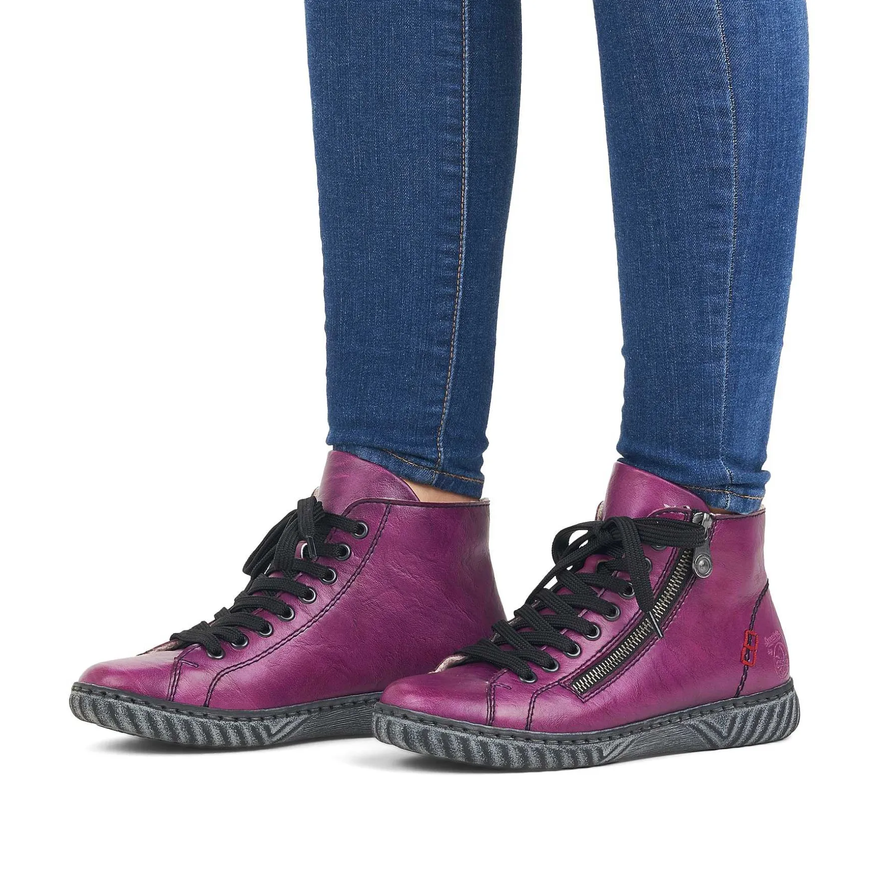 Rieker Women'S Corded Boots Aubergine-Black