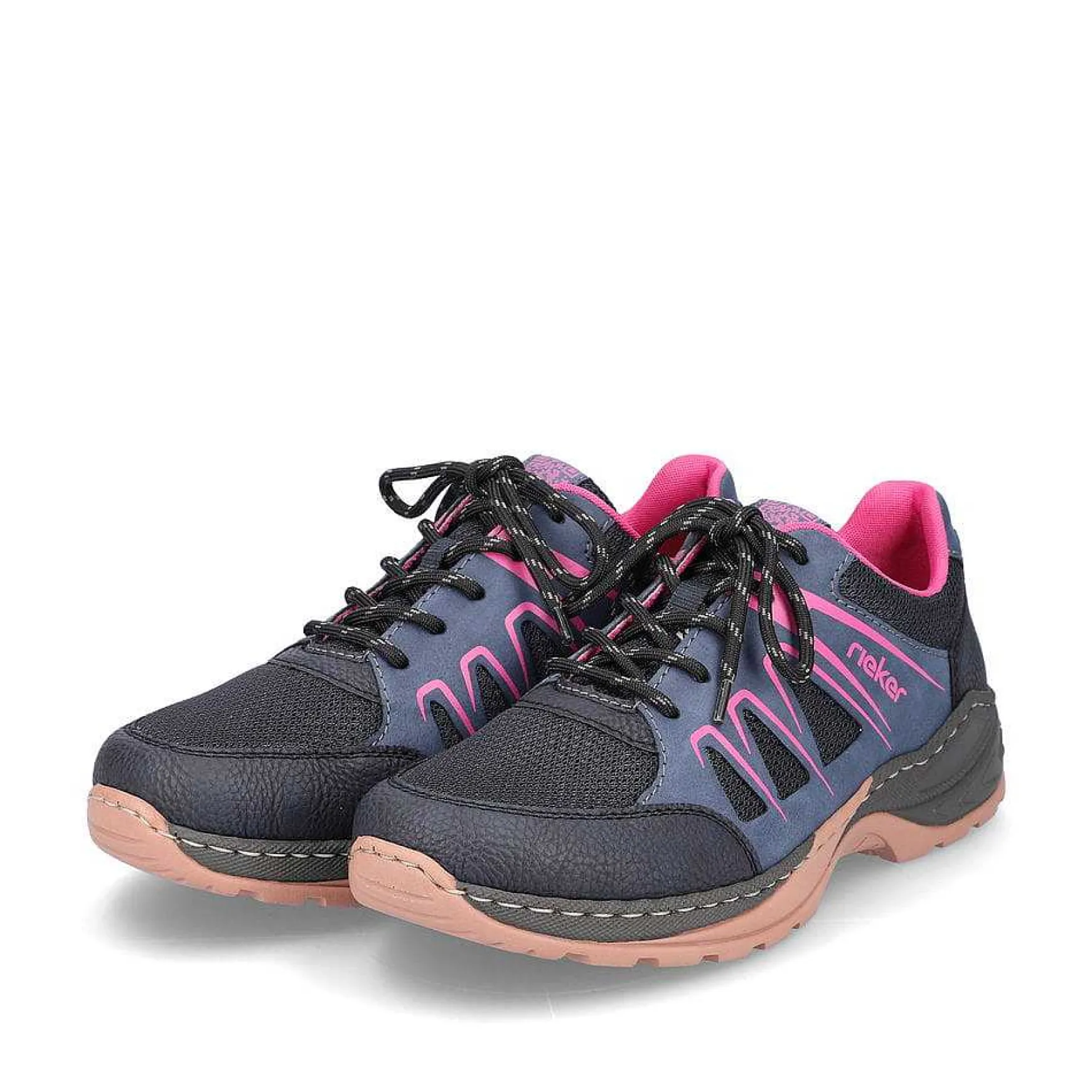 Rieker Women'S Lace-Up Shoes Navy Blue-Raspberry Red