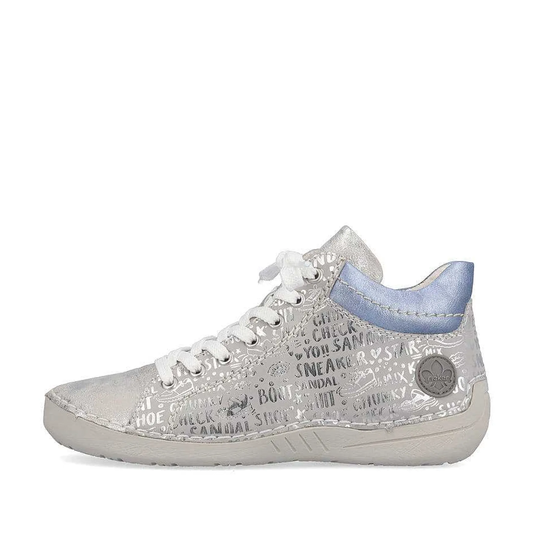 Rieker Women'S Lace-Up Shoes Silver Gray-Sky Blue