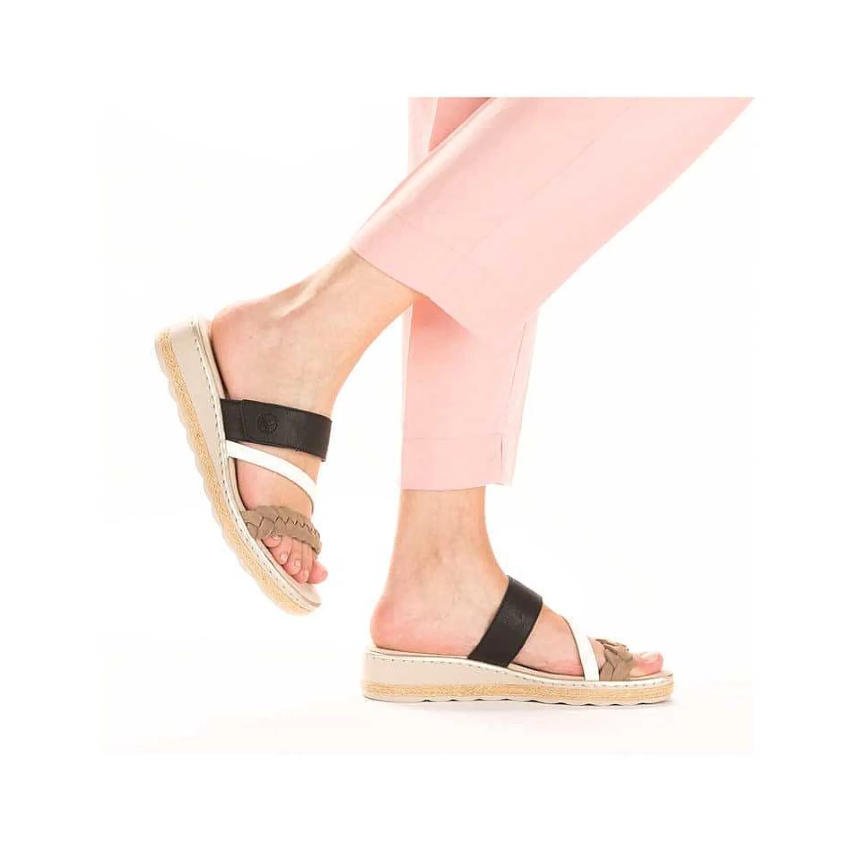 Rieker Women'S Mules Brown Beige-Cream White-Black