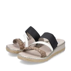 Rieker Women'S Mules Brown Beige-Cream White-Black