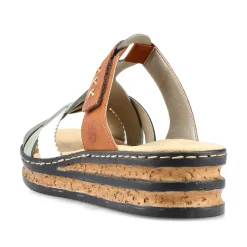 Rieker Women'S Mules Chocolate Brown-Mint Green-White