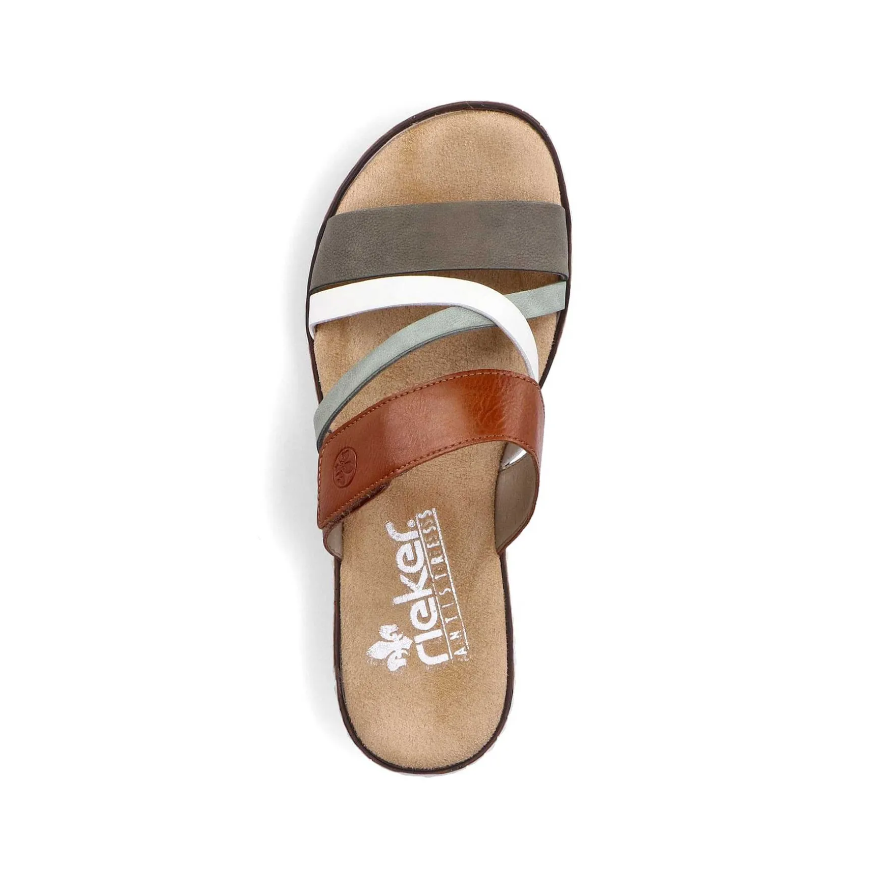 Rieker Women'S Mules Olive Green-Brown-White