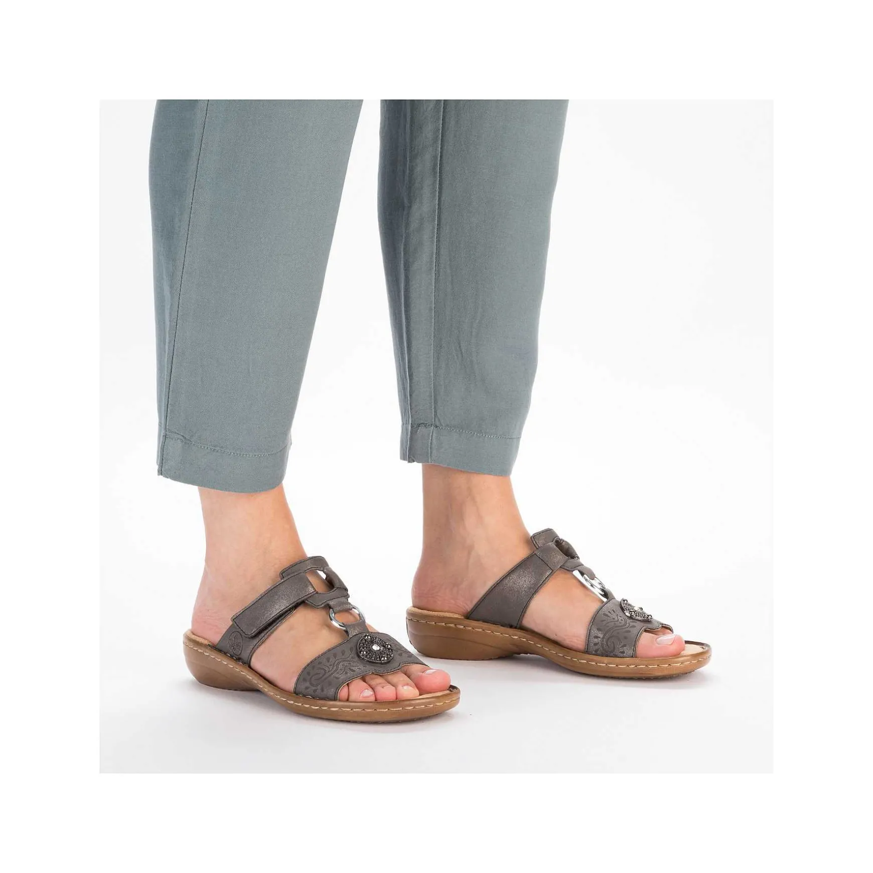 Rieker Women'S Mules Platinum Gray