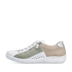 Rieker Women'S Slippers Pearl White-Mint Green-Beige