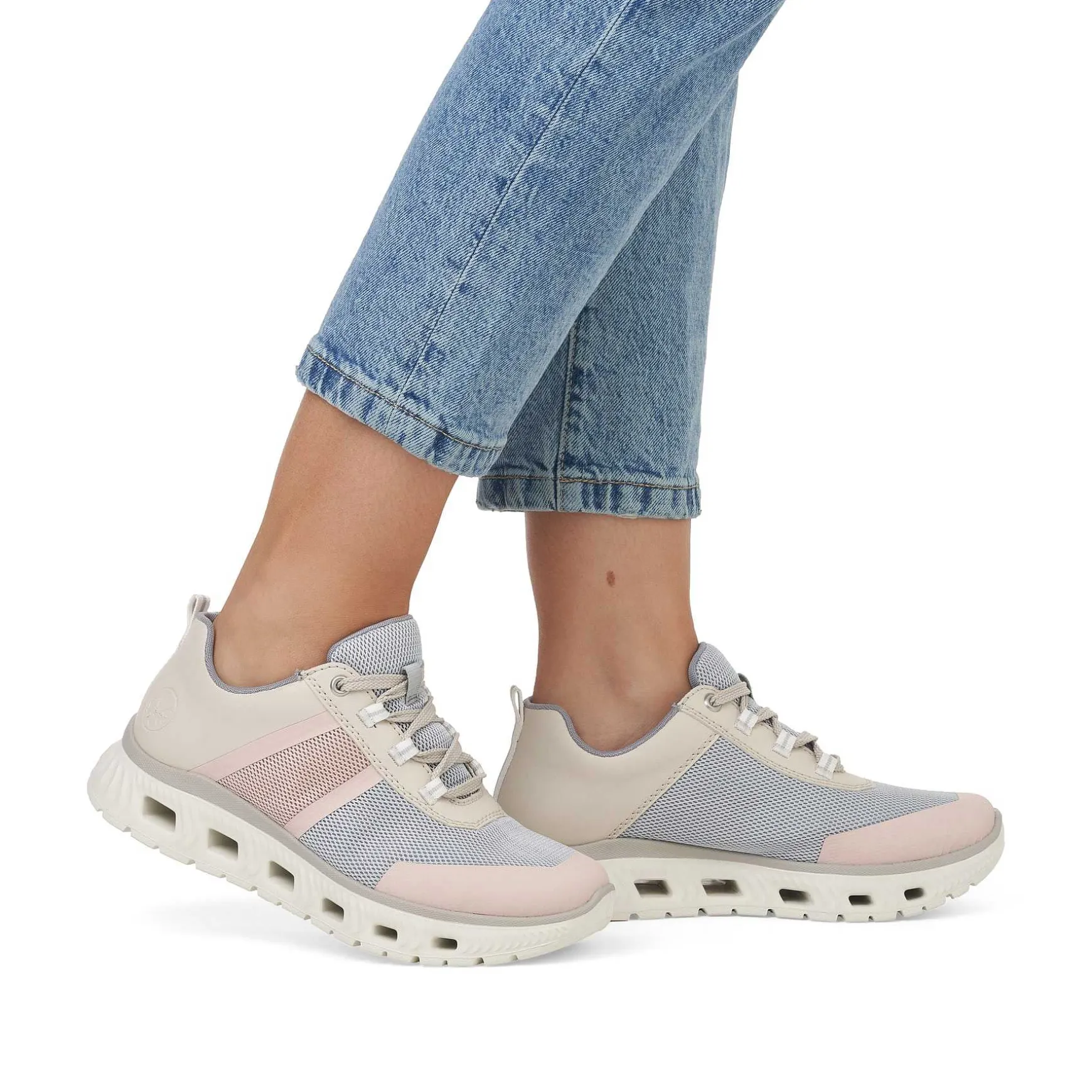 Rieker Women'S Sneaker Low Light Beige-Pastel Blue-Pink