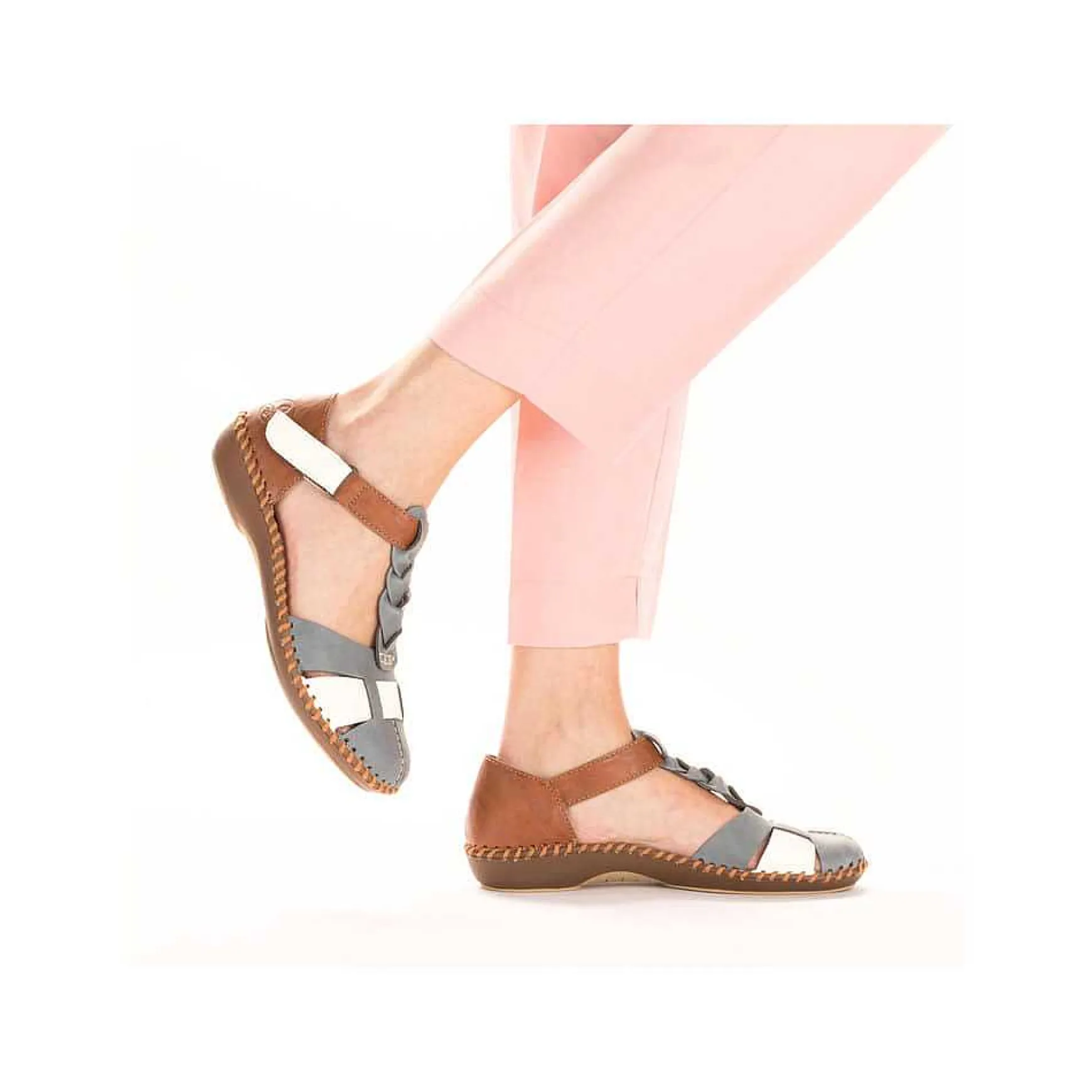 Rieker Women'S Strappy Sandals Sky Blue-Nut Brown