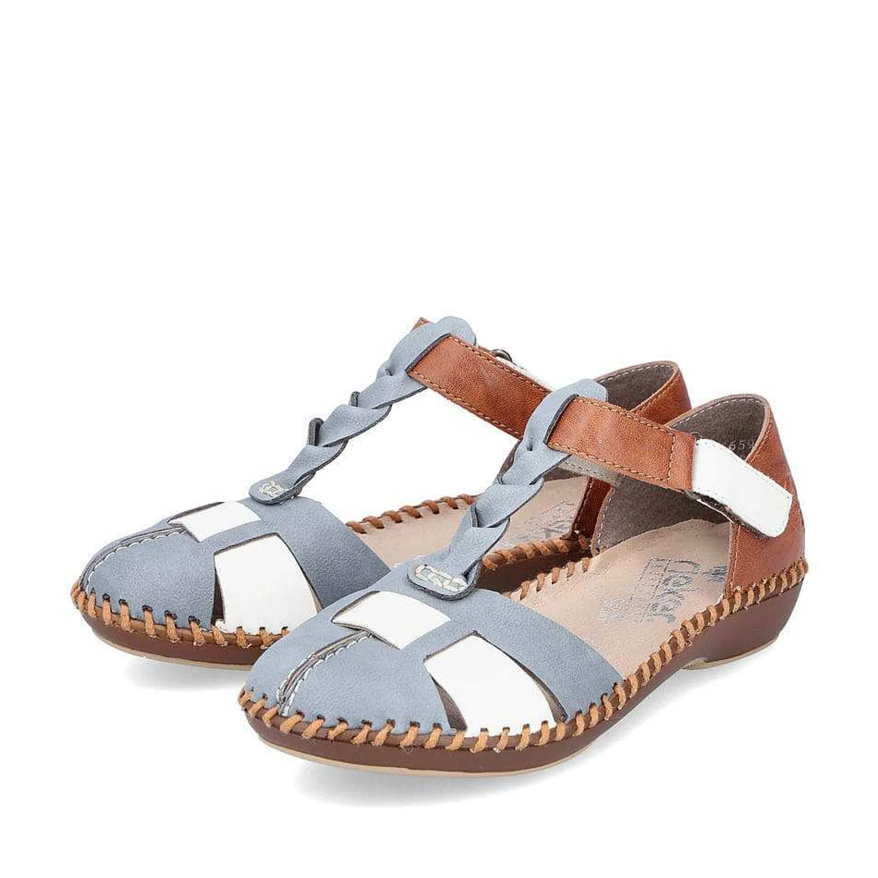 Rieker Women'S Strappy Sandals Sky Blue-Nut Brown