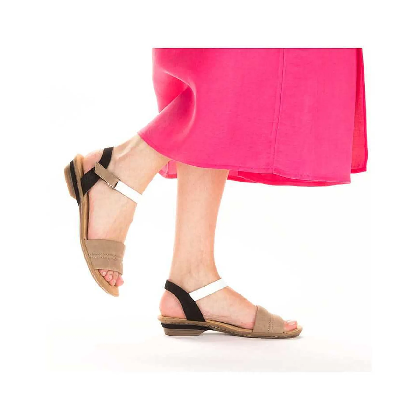Rieker Women'S Strappy Sandals Sand Beige-Black