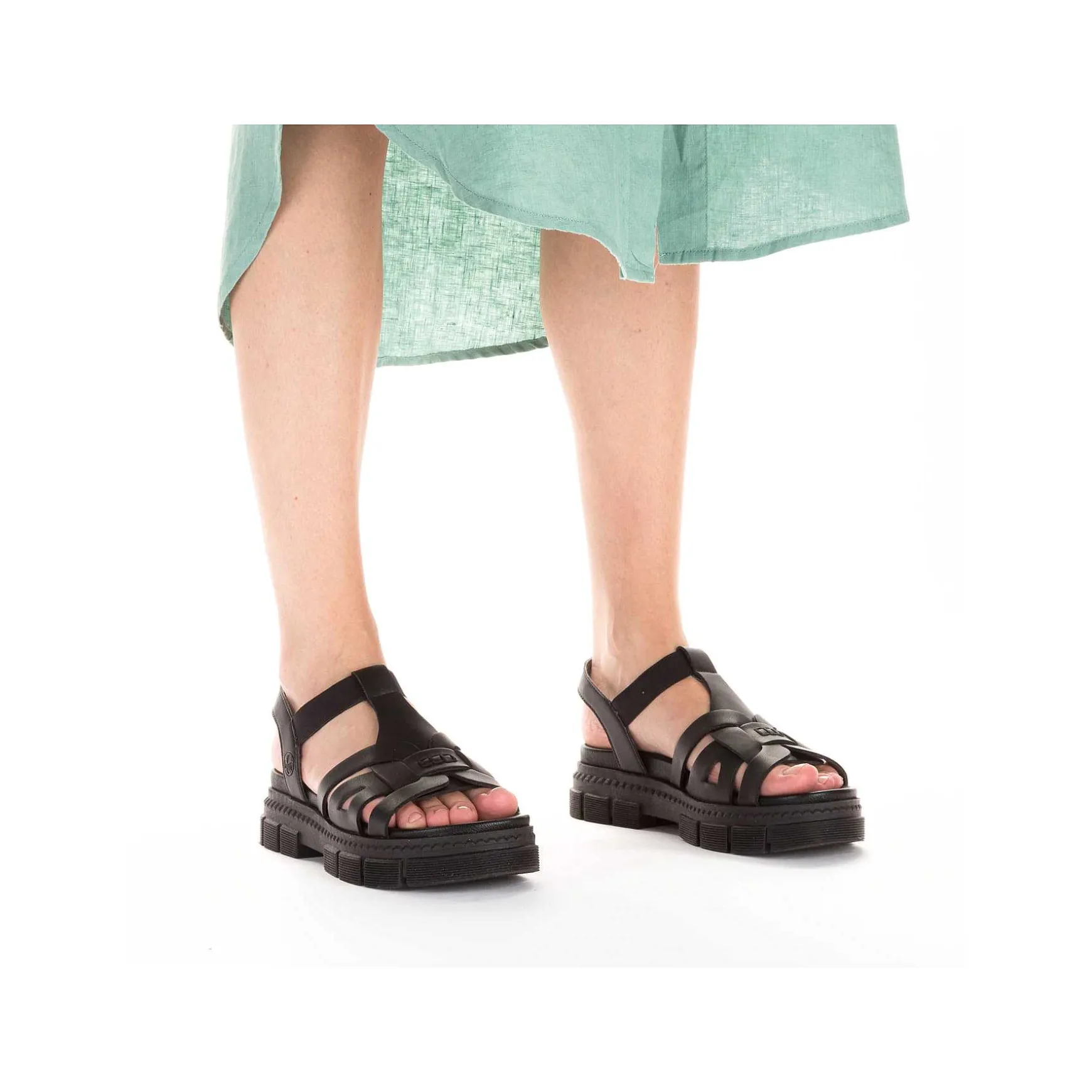 Rieker Women'S Strappy Sandals Asphalt Black