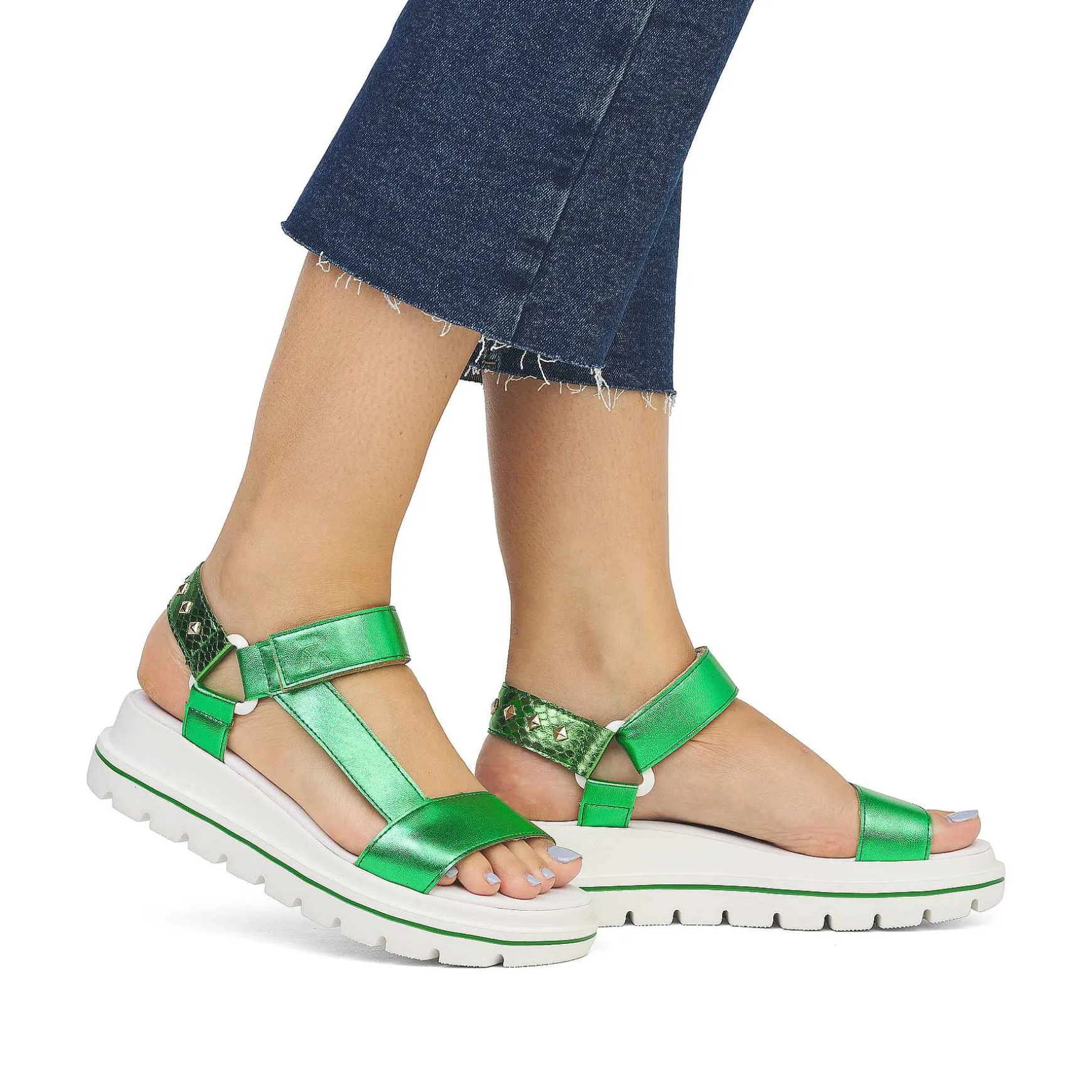 Rieker Women'S Strappy Sandals Emerald Green Metallic