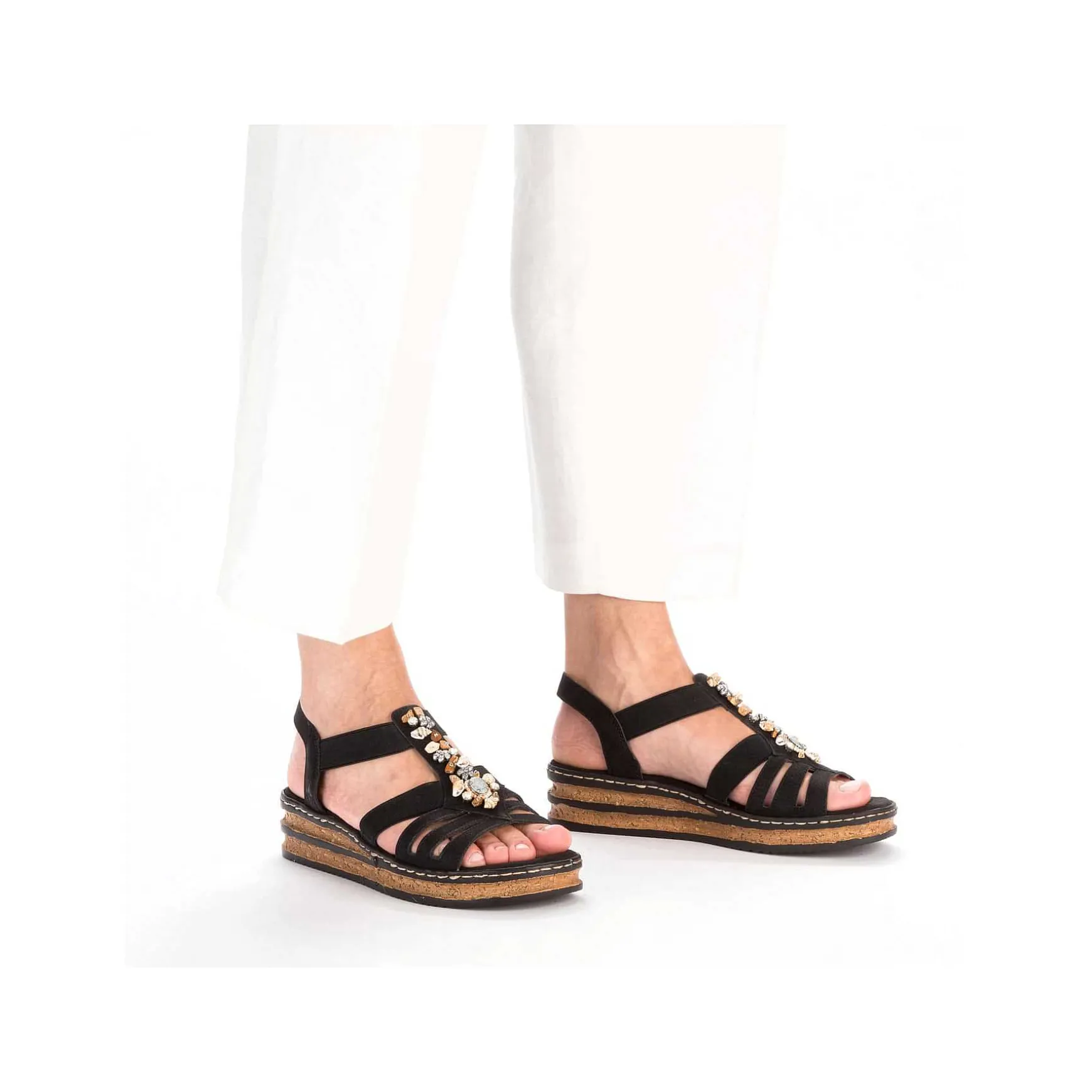 Rieker Women'S Wedge Sandals Midnight Black