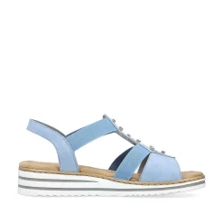 Rieker Women'S Wedge Sandals Sky Blue-Light Beige
