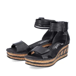 Rieker Women'S Wedge Sandals Glossy Black