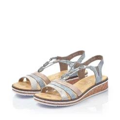 Rieker Women'S Wedge Sandals Sky Blue-Light Beige