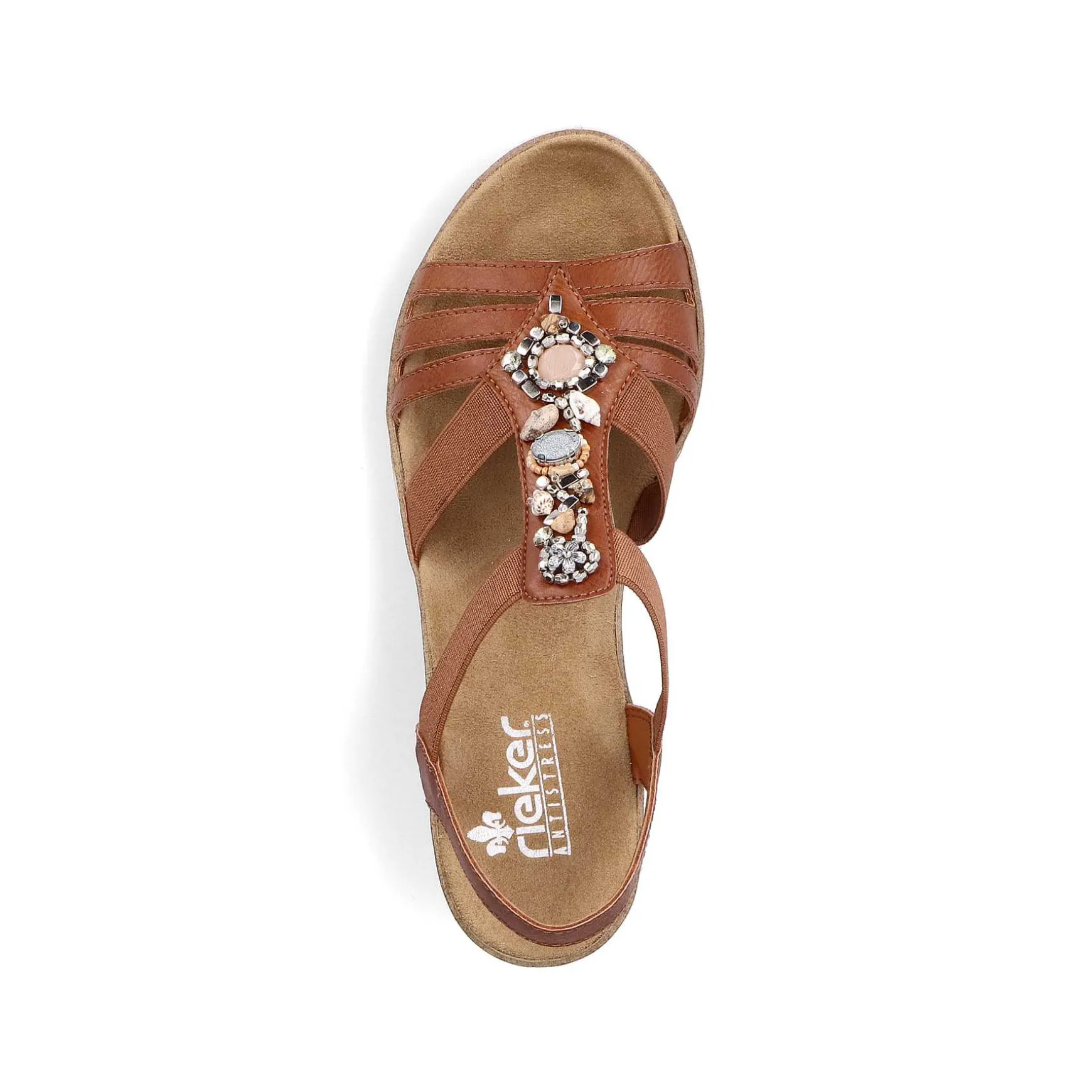 Rieker Women'S Wedge Sandals Caramel Brown-Pure White