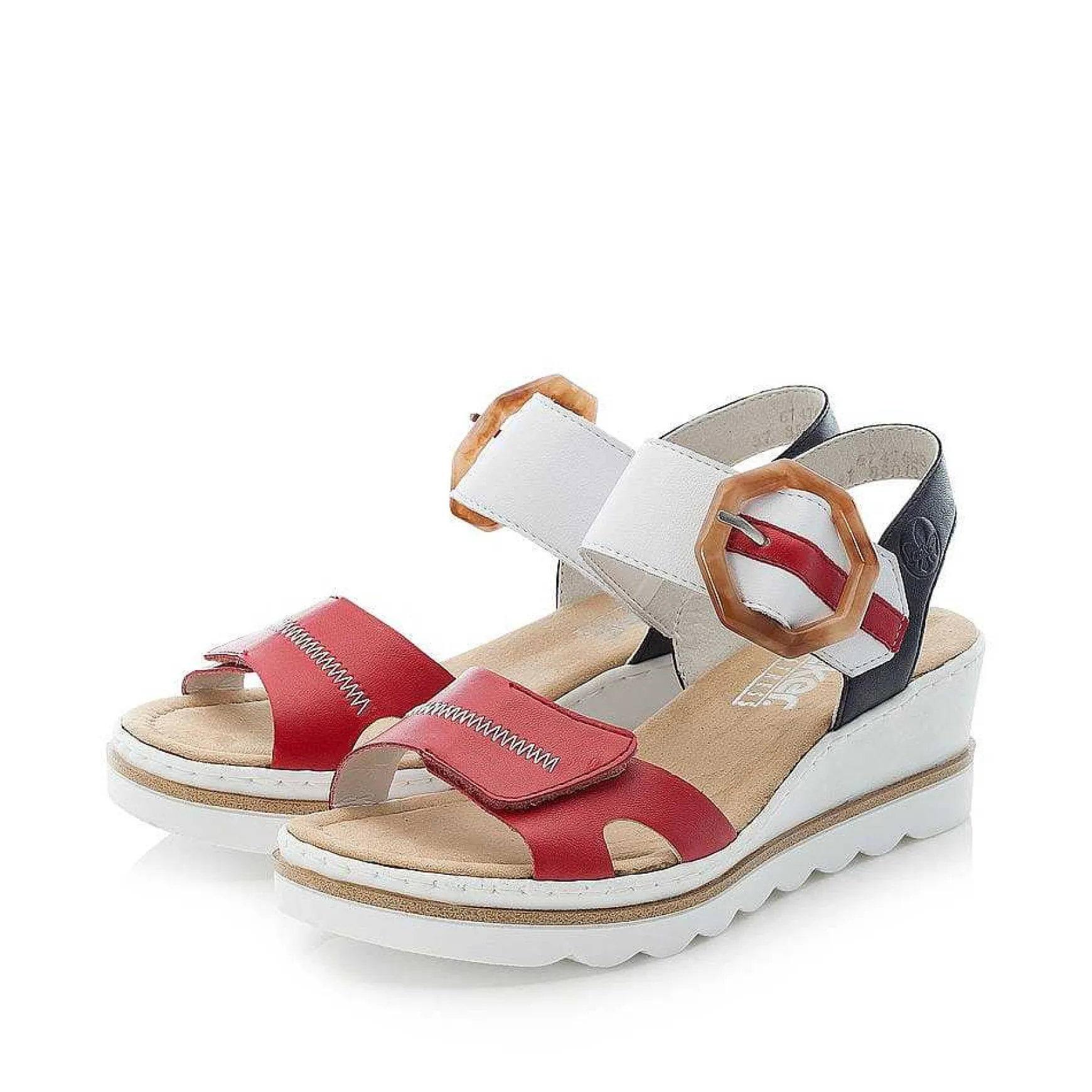 Rieker Women'S Wedge Sandals Fire Red-Pure White