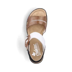 Rieker Women'S Wedge Sandals Brown Beige-Pure White
