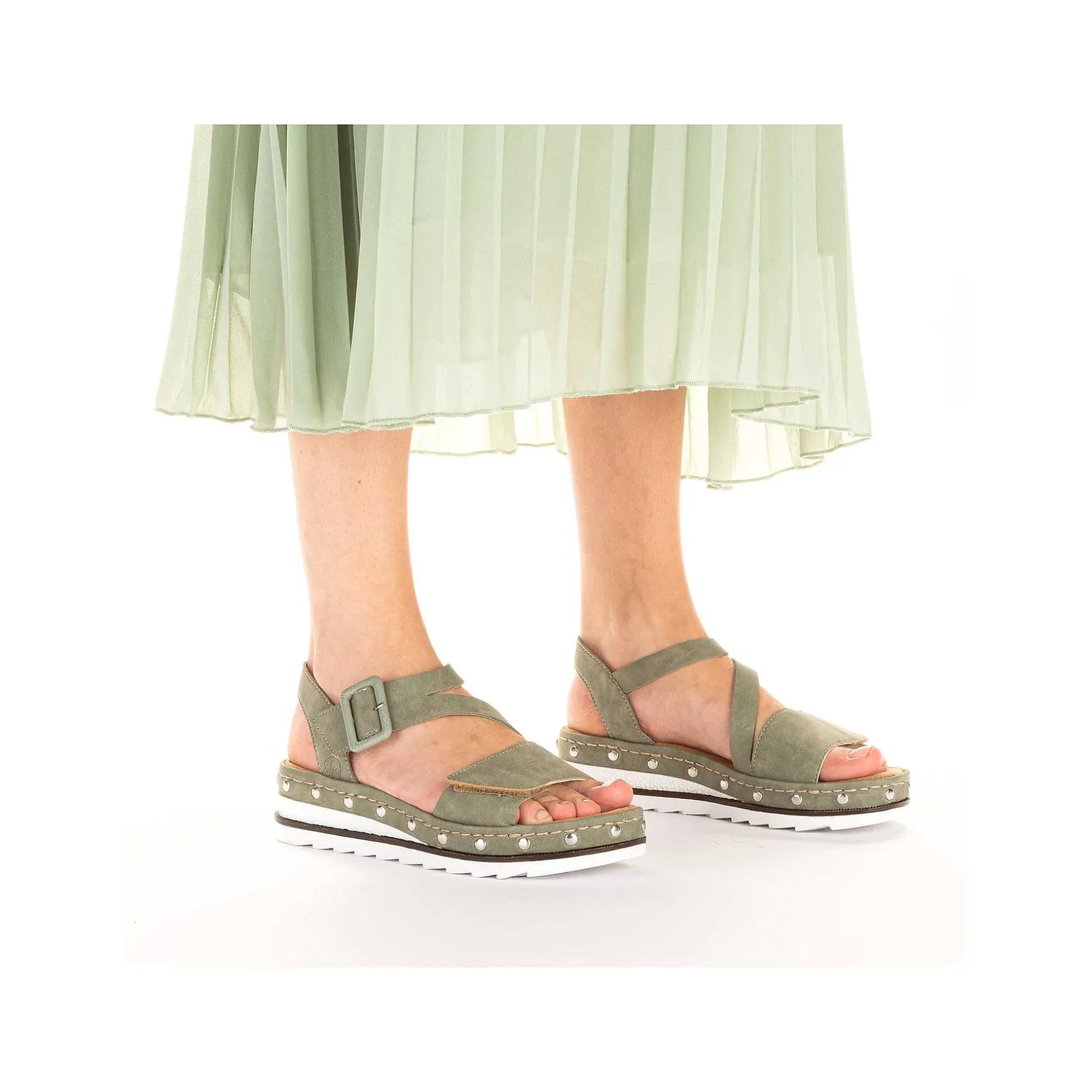 Rieker Women'S Wedge Sandals Green Gray