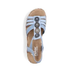 Rieker Women'S Wedge Sandals Sky Blue-Beige