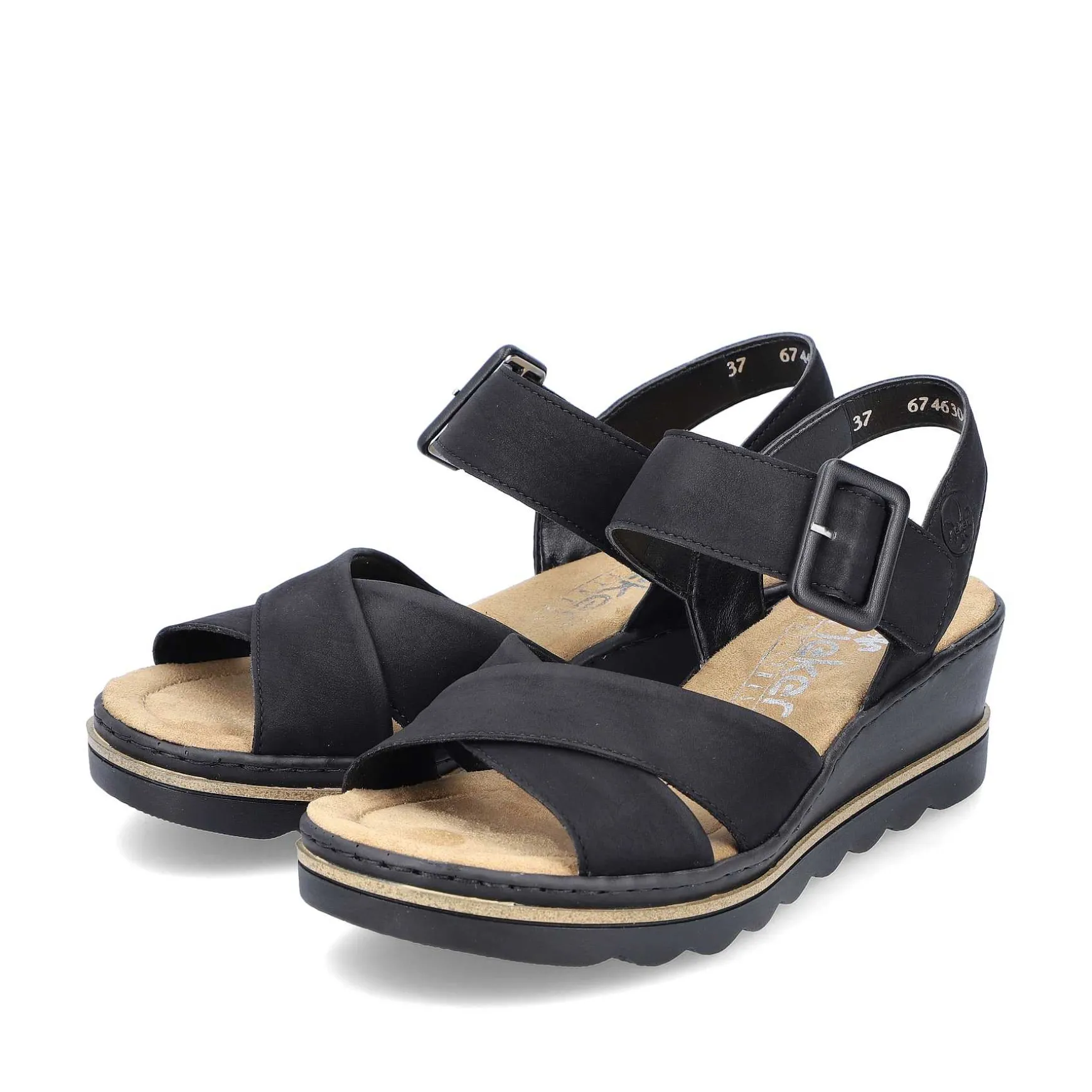 Rieker Women'S Wedge Sandals Jet Black