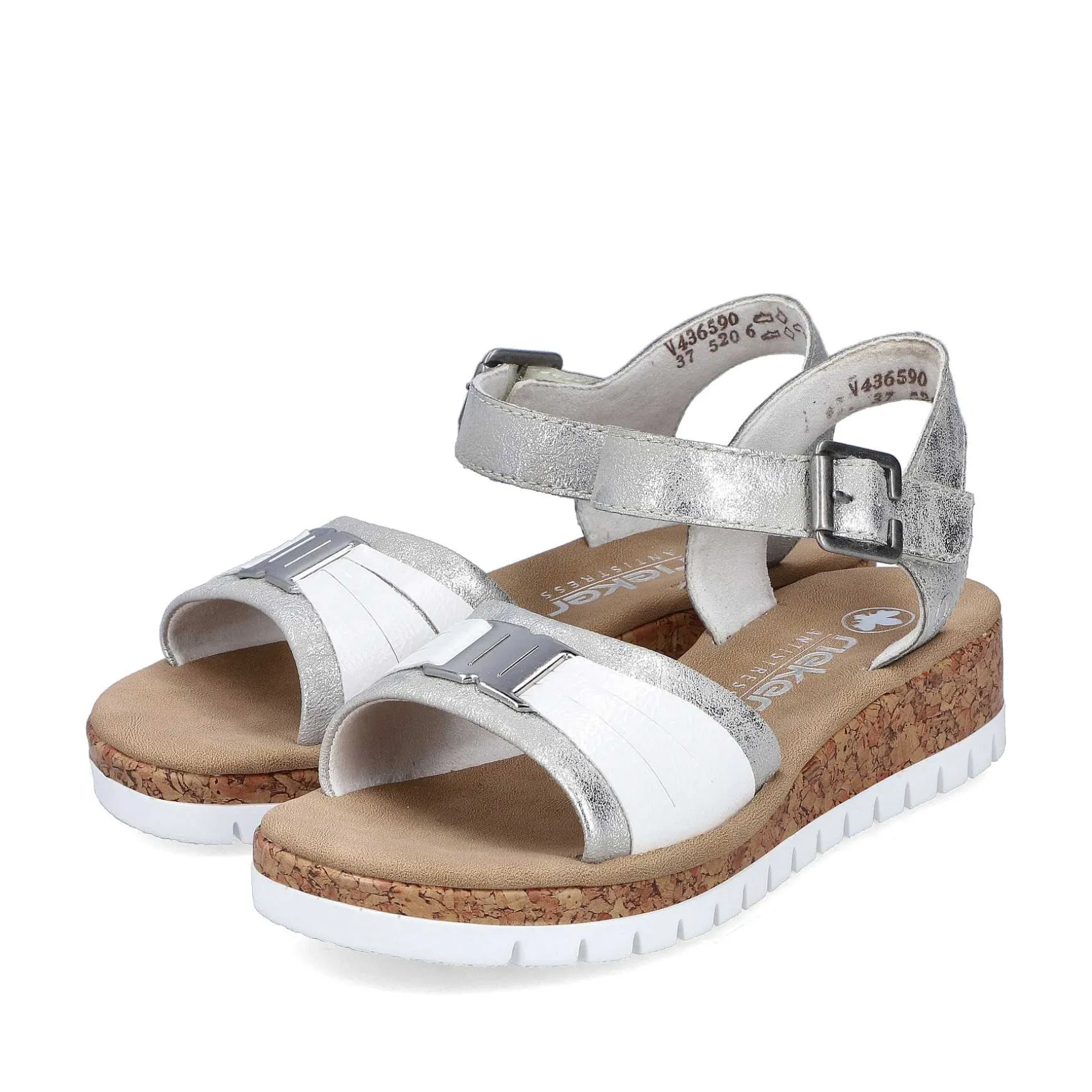 Rieker Women'S Wedge Sandals Silver-Platinum-Metallic