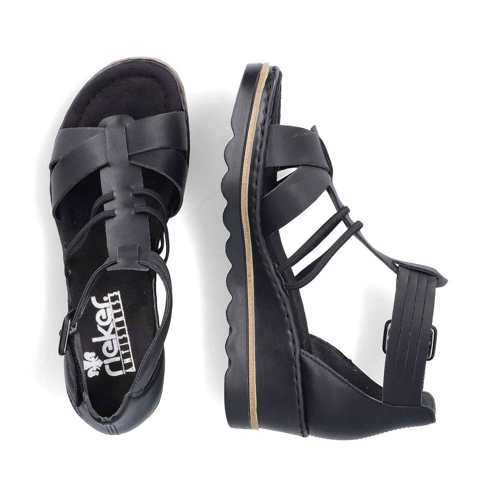 Rieker Women'S Wedge Sandals Asphalt Black