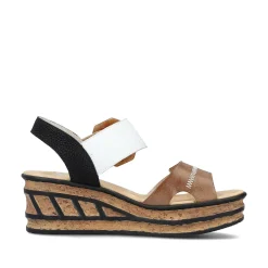 Rieker Women'S Wedge Sandals Brown Beige-Pure White