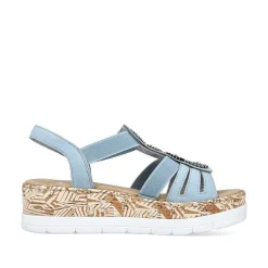 Rieker Women'S Wedge Sandals Sky Blue-Beige
