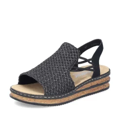 Rieker Women'S Wedge Sandals Asphalt Black