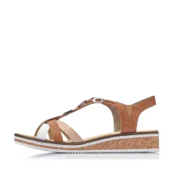 Rieker Women'S Wedge Sandals Chestnut Brown