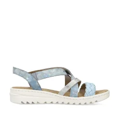 Rieker Women'S Wedge Sandals Sky Blue-Silver
