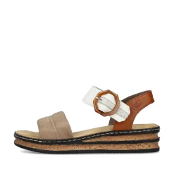 Rieker Women'S Wedge Sandals Brown Beige-Black