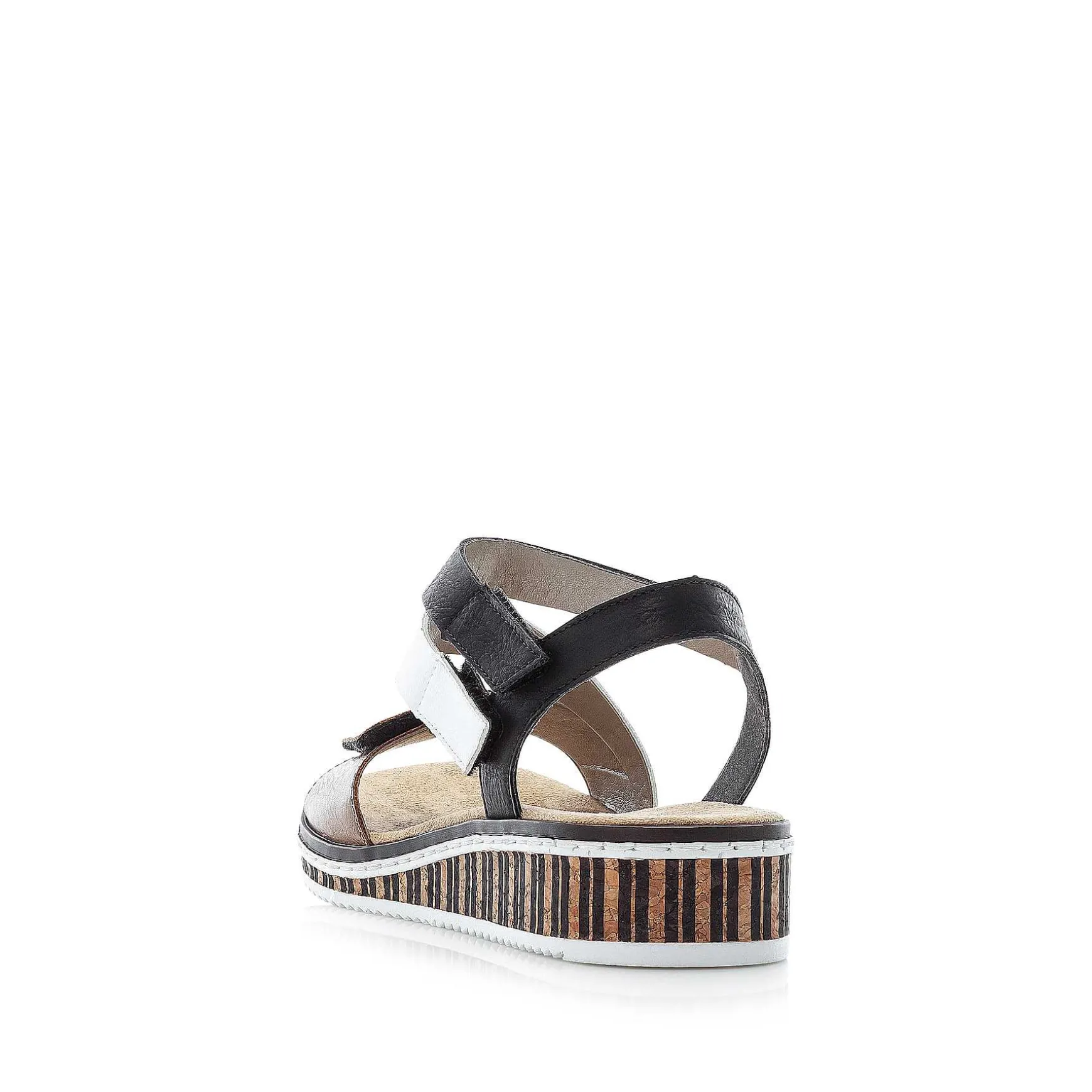 Rieker Women'S Wedge Sandals Nougat Brown-Black-White