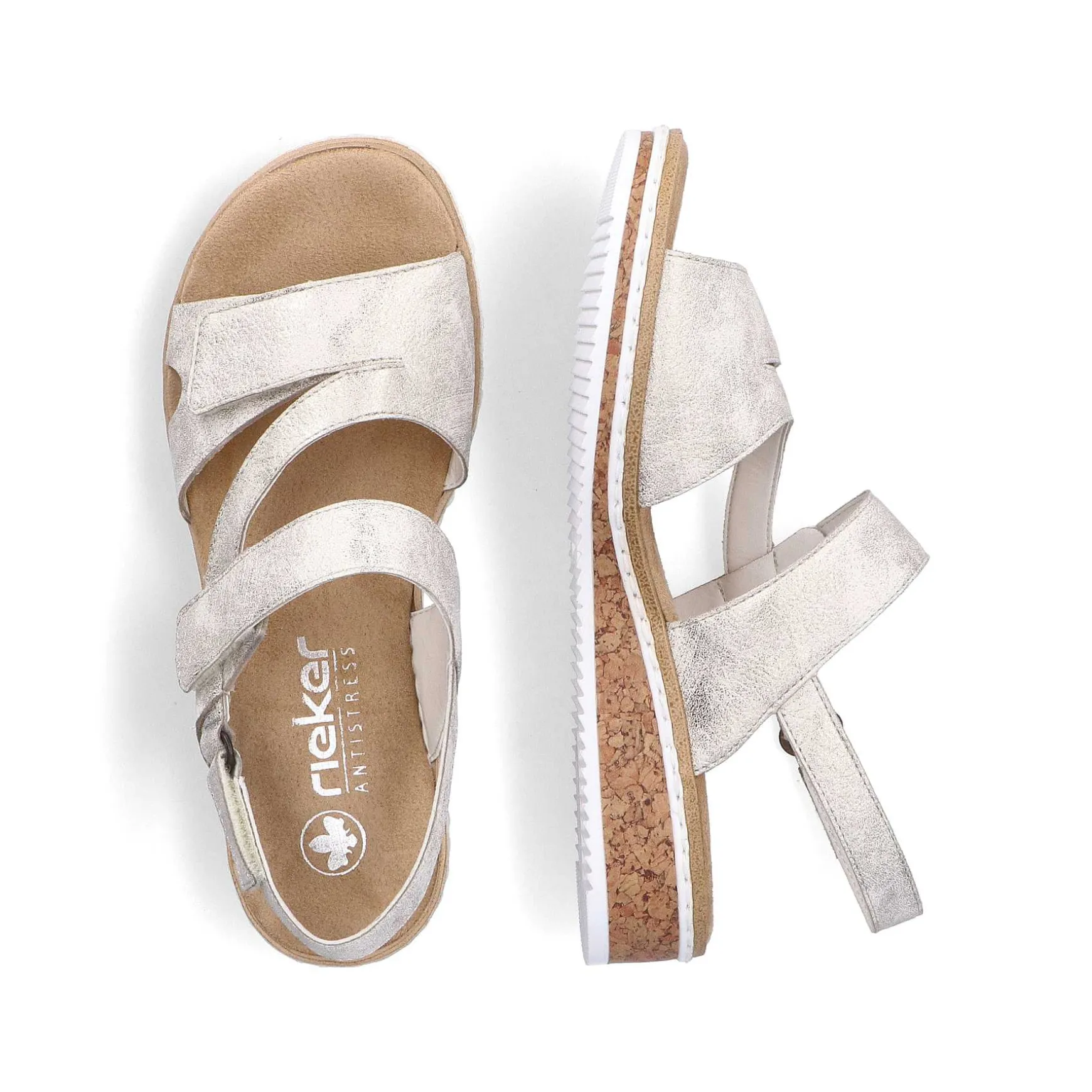 Rieker Women'S Wedge Sandals Silver Metallic