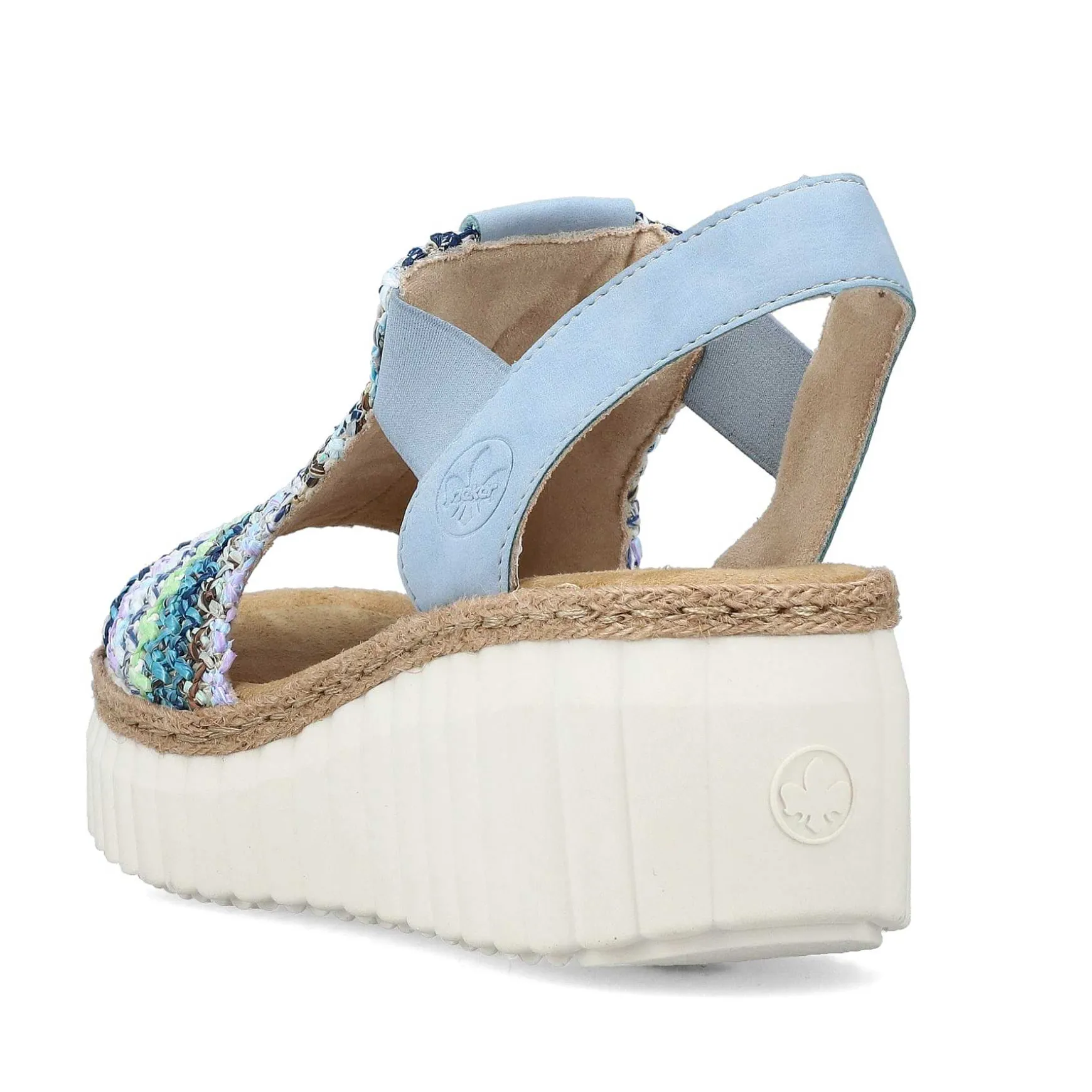 Rieker Women'S Wedge Sandals Sky Blue-Multicolored