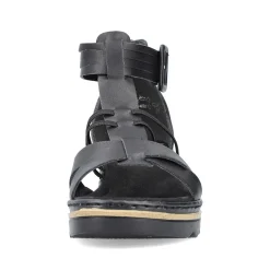 Rieker Women'S Wedge Sandals Asphalt Black