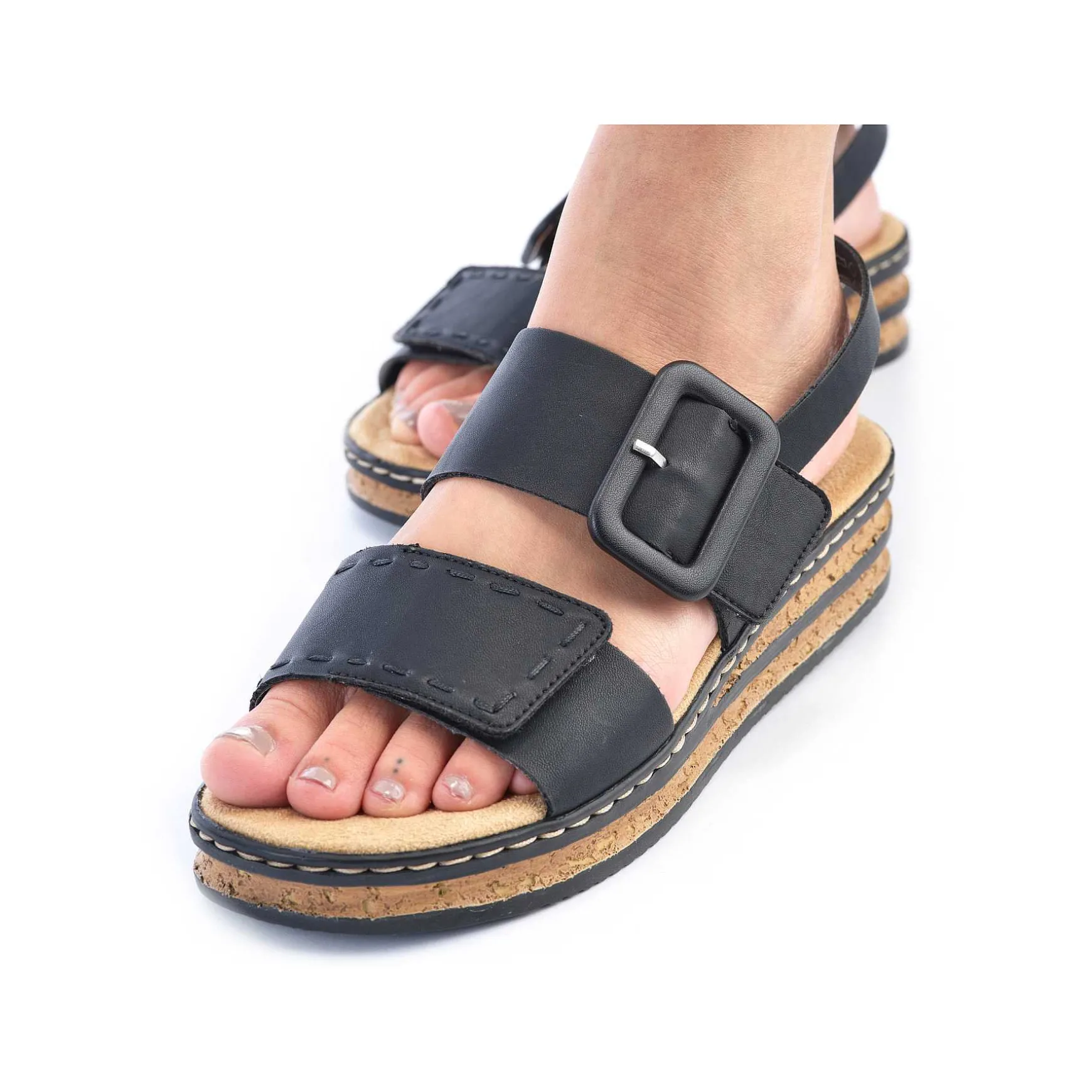 Rieker Women'S Wedge Sandals Jet Black