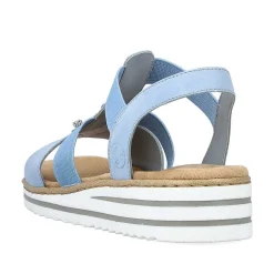 Rieker Women'S Wedge Sandals Sky Blue-Light Beige