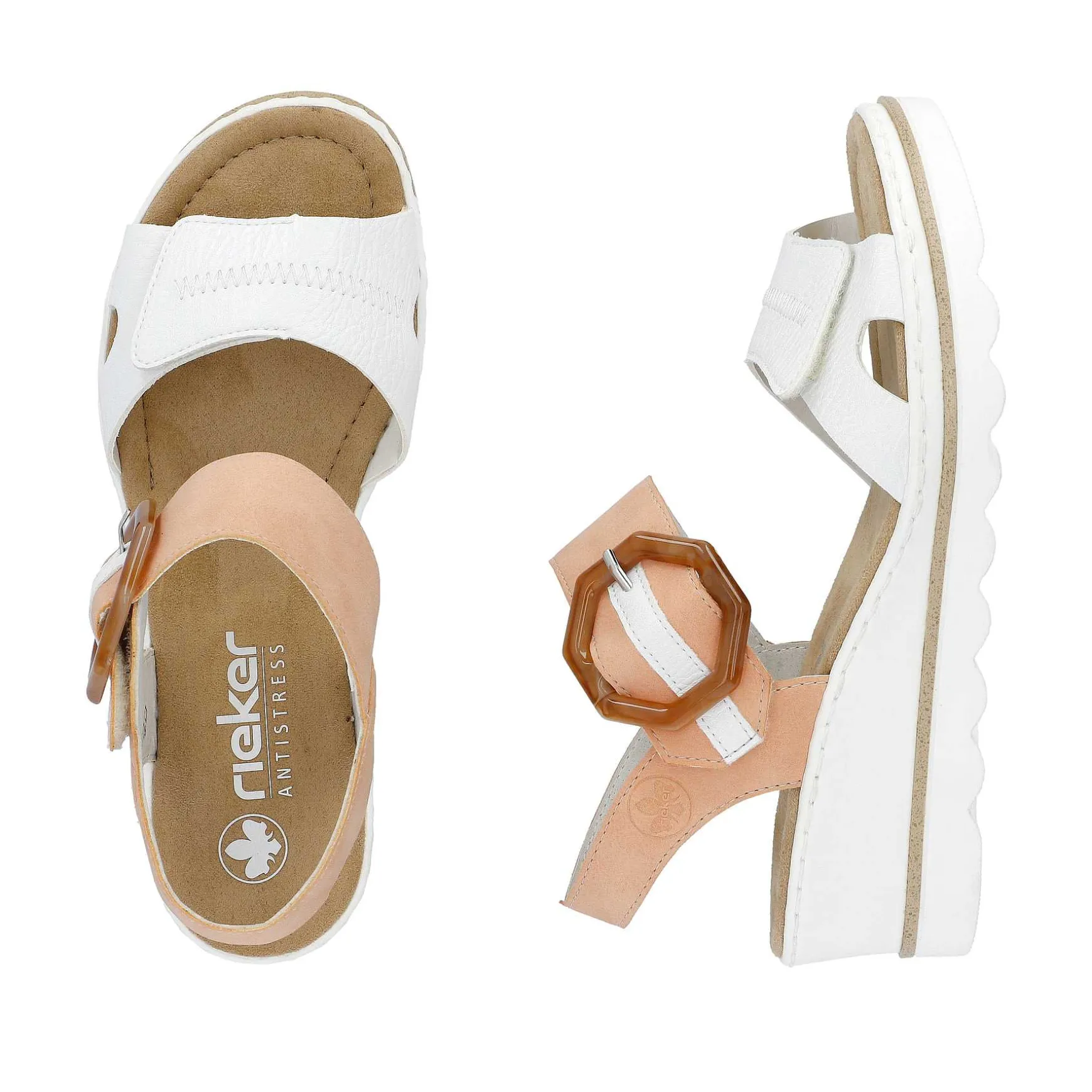 Rieker Women'S Wedge Sandals Snow White Peach