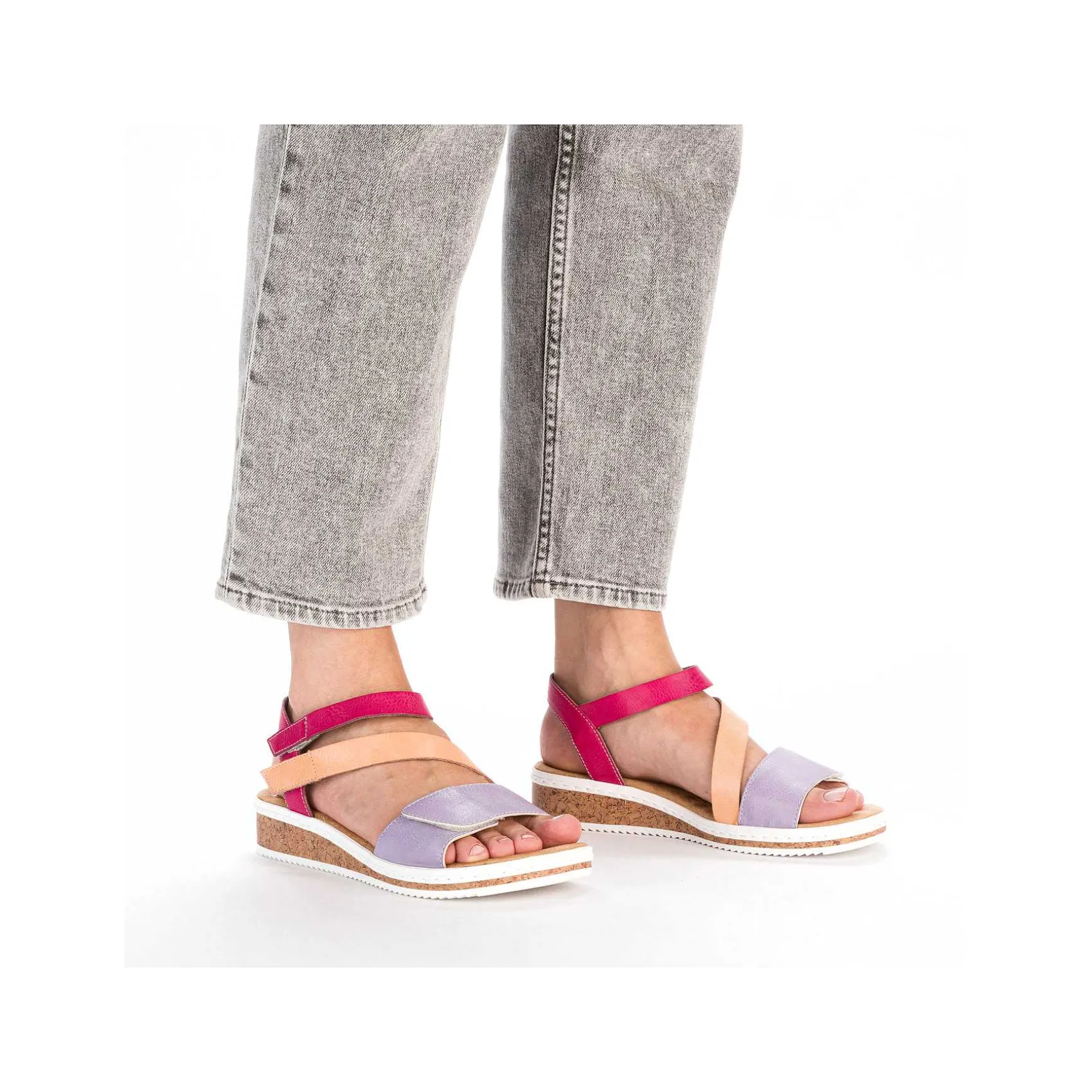 Rieker Women'S Wedge Sandals Purple-Pink-Salmon