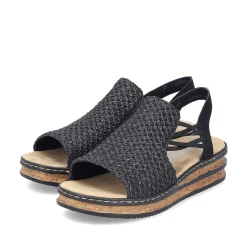 Rieker Women'S Wedge Sandals Asphalt Black