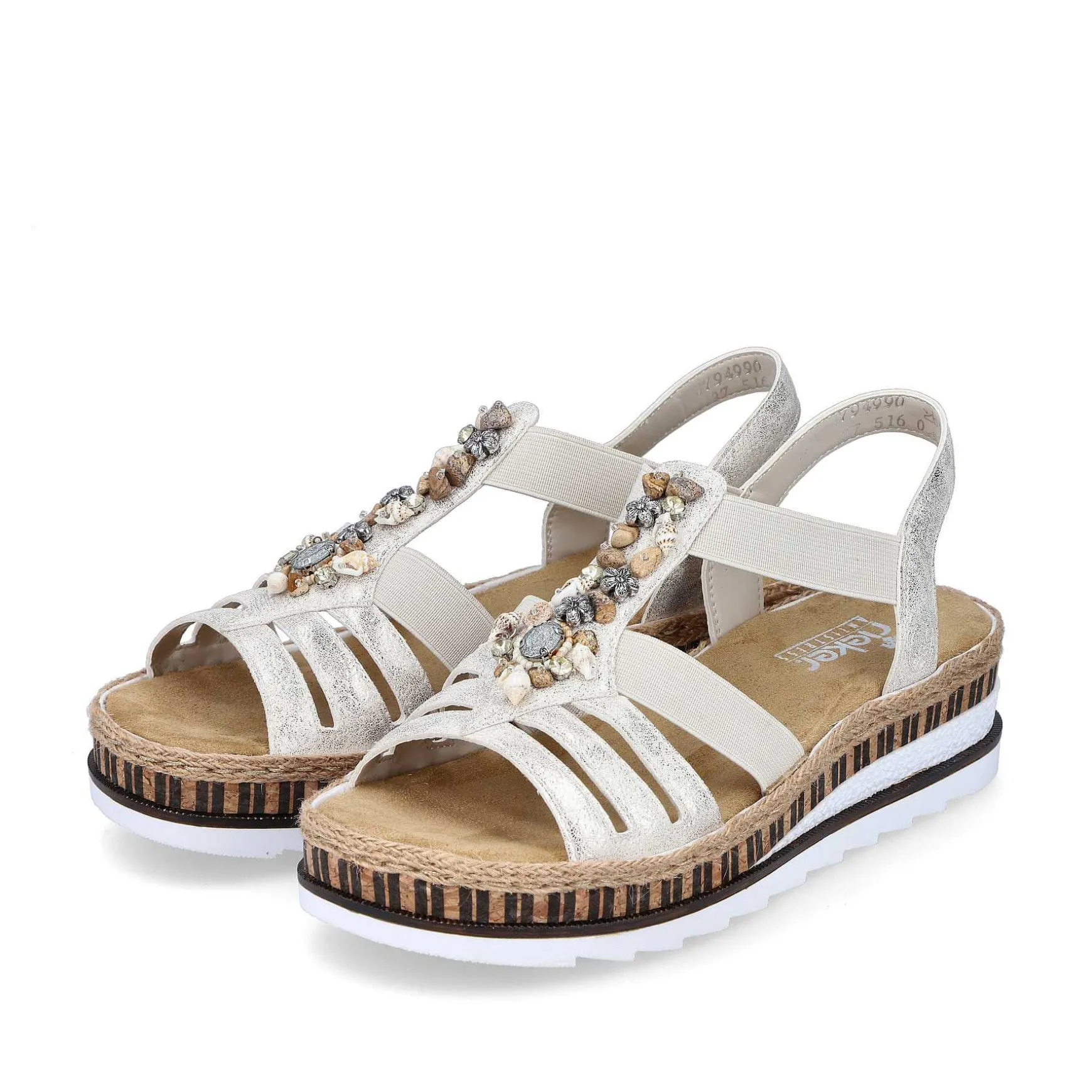 Rieker Women'S Wedge Sandals Beige Metallic